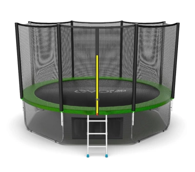 Батут с внешней сеткой и лестницей EVO JUMP External 12ft (Green) + нижняя сеть